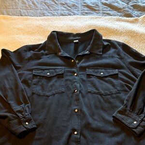 Black Women’s Button-Up Shirt - Western Style Collared Shirt